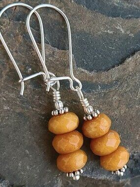 Honey Calcite Sterling Silver Dangle Earrings Yellow Gemstone Artisan Handmade